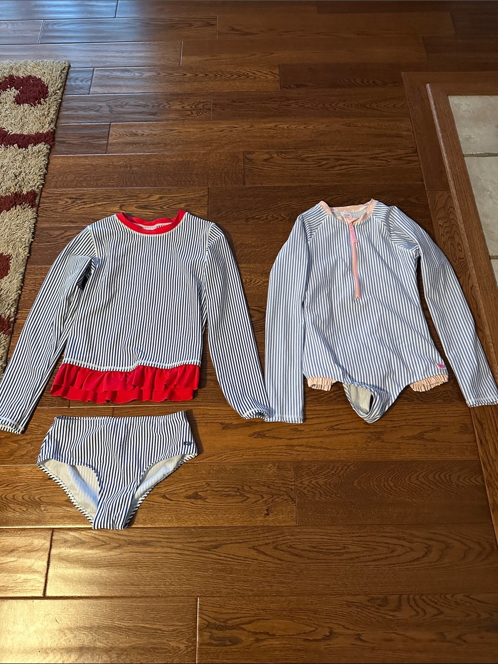 RuffleButts Girls Stripe Long-Sleeve Swim Set SPF 50